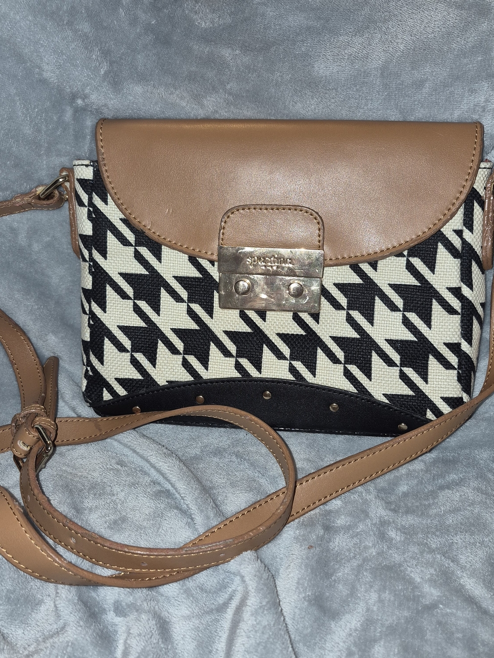 Spartina 449 Tan & Black Houndstooth Crossbody Bag